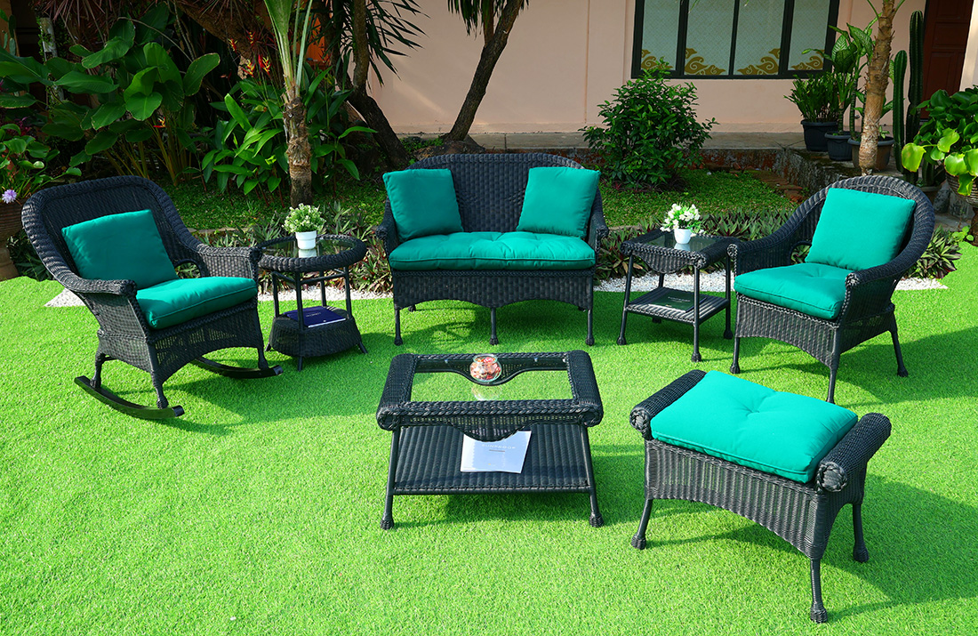 Premium Indonesian Resin Wicker Patio Furniture, Black Cape May w/Seat & Back Cushions