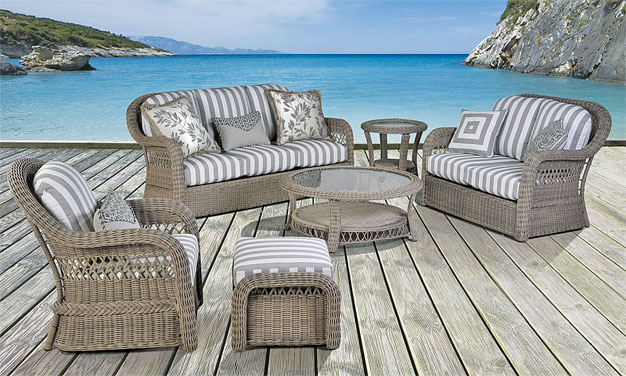 Basket Weave All Weather Resin Wicker Furniture Sets, Driftwood Color