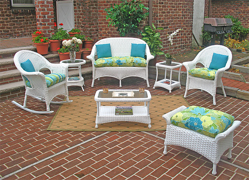 Resin Wicker Patio Furniture, White High Back Veranda 