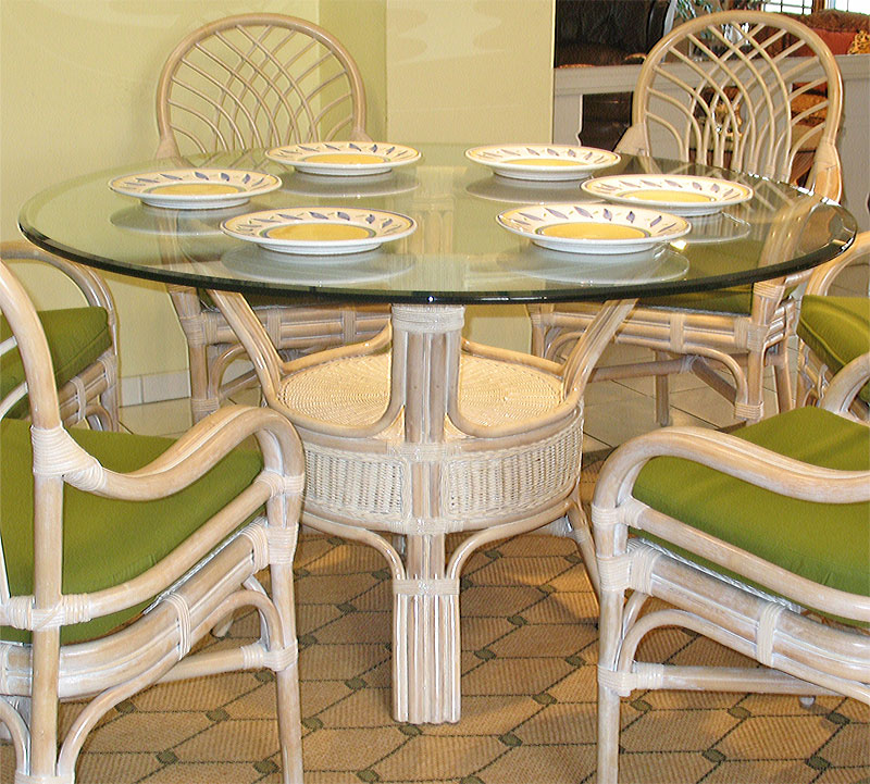 Pole Rattan 54 Round Dining Table with Glass Top